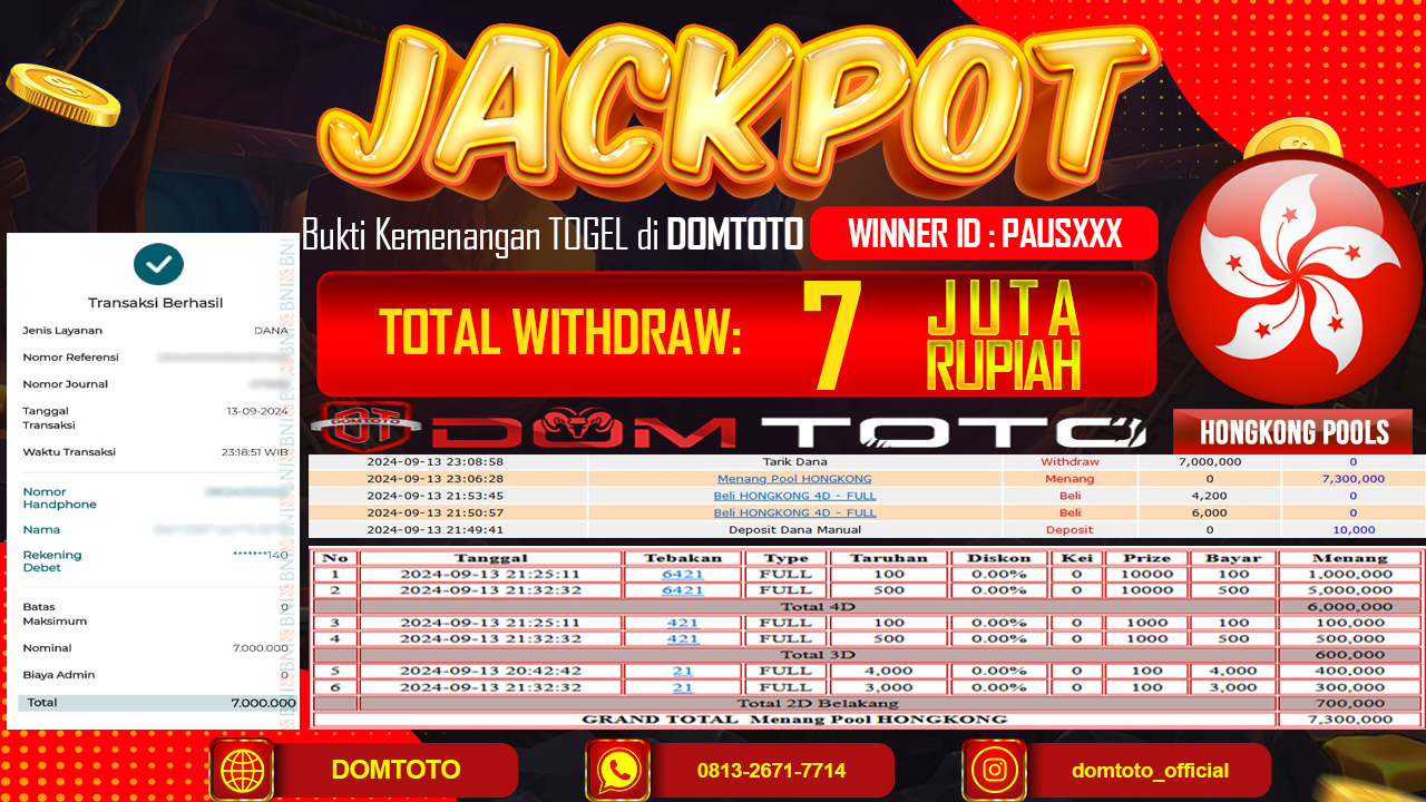 JACKPOT HONGKONG POOLS 4D 13 SEPTEMBER 2024